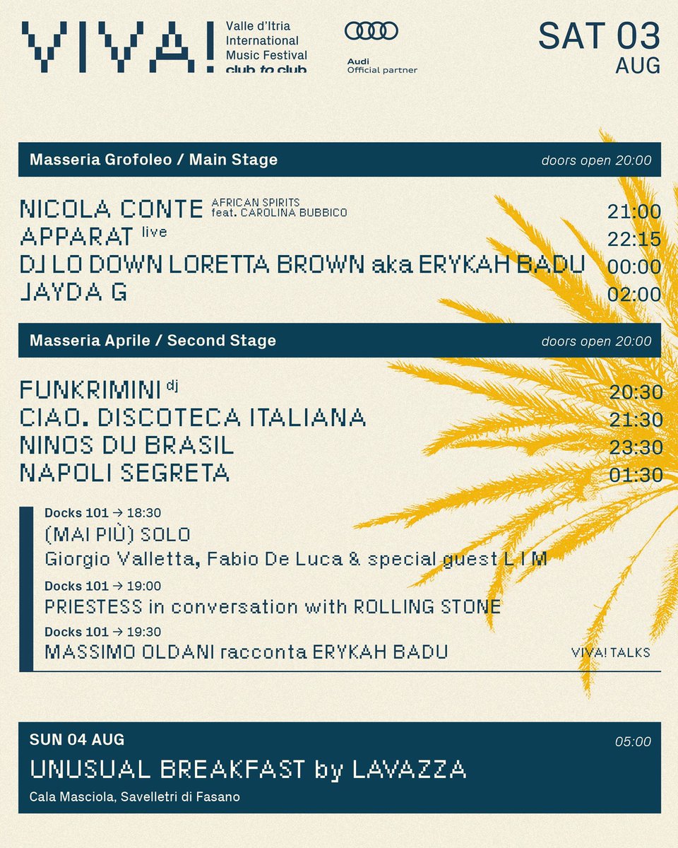 massimo_oldani's tweet photo. Sabato prossimo esibizione di Erykah Badu al Viva Festival di Locorotondo. Poco prima il mio storytelling.
.
#VivaFestival #Locorotondo #ErykahBadu #DjLowdownLorettaBrown #Storytelling #DjSet #Docks101 https://t.co/X8anq9dJdg