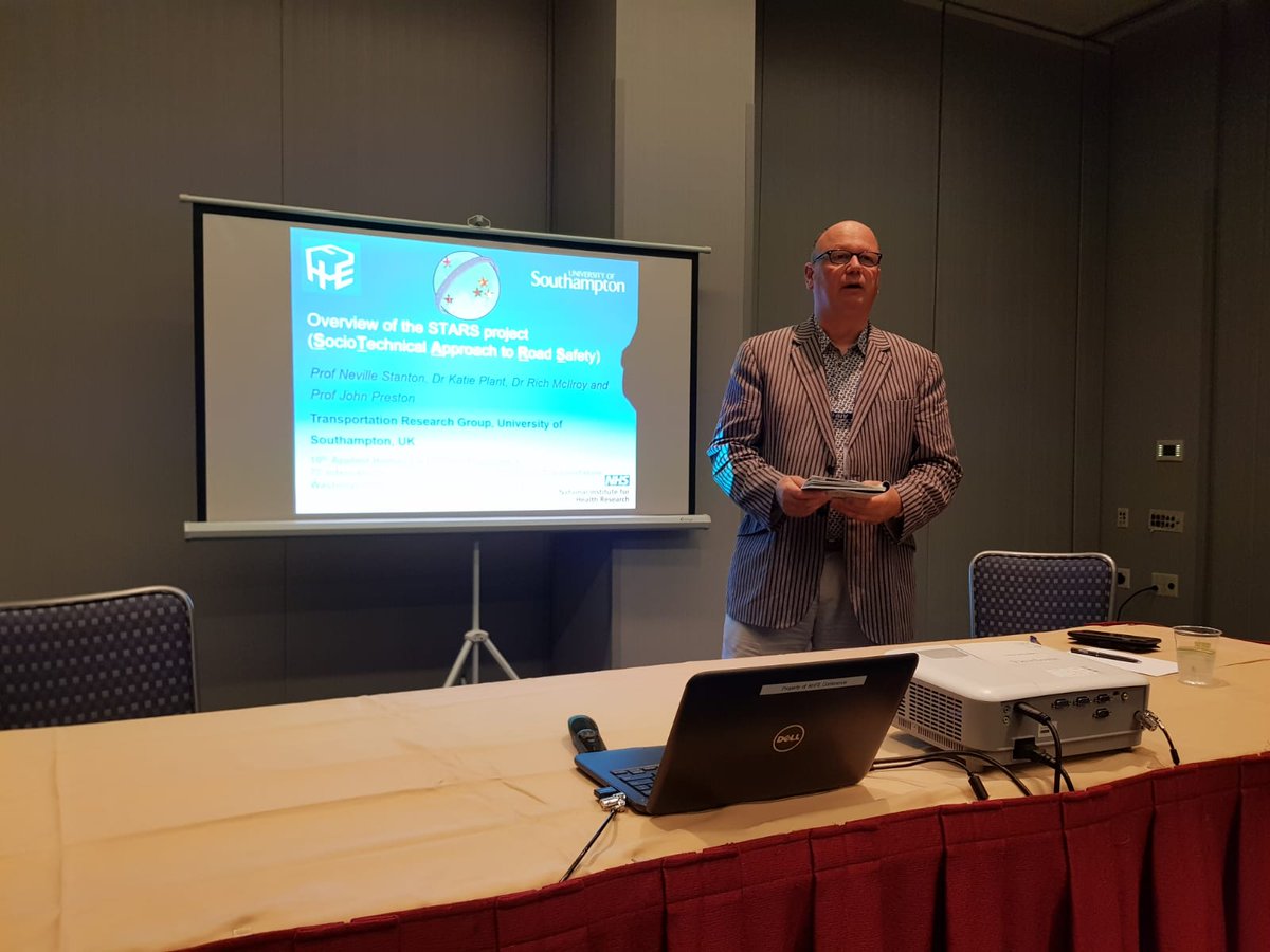 HFE_UoS's tweet photo. Prof Neville Stanton gives us all an insight into the great work going on with the STARS project - improving road safety across the globe. #AHFE19 https://t.co/3af6UcDOFy
