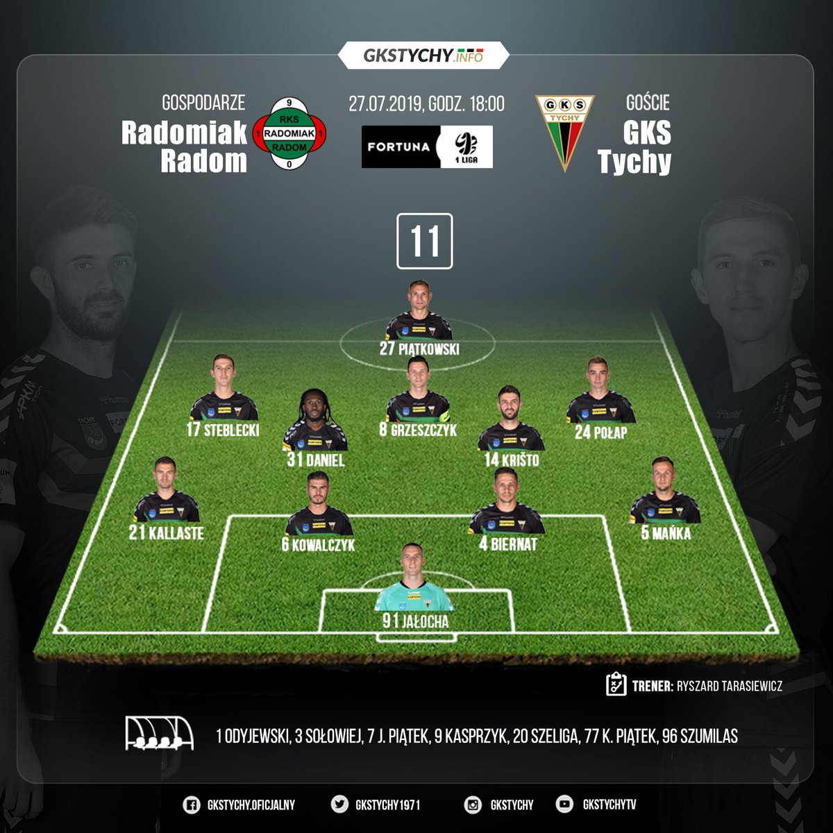 GKSTychy1971's tweet photo. 📋 Na pierwszy mecz sezonu trener Ryszard #Tarasiewicz desygnował następujący skład. ⚽️⤵️ Do boju tyszanie! ✊ #RADTYC https://t.co/XDGcSO5nJs