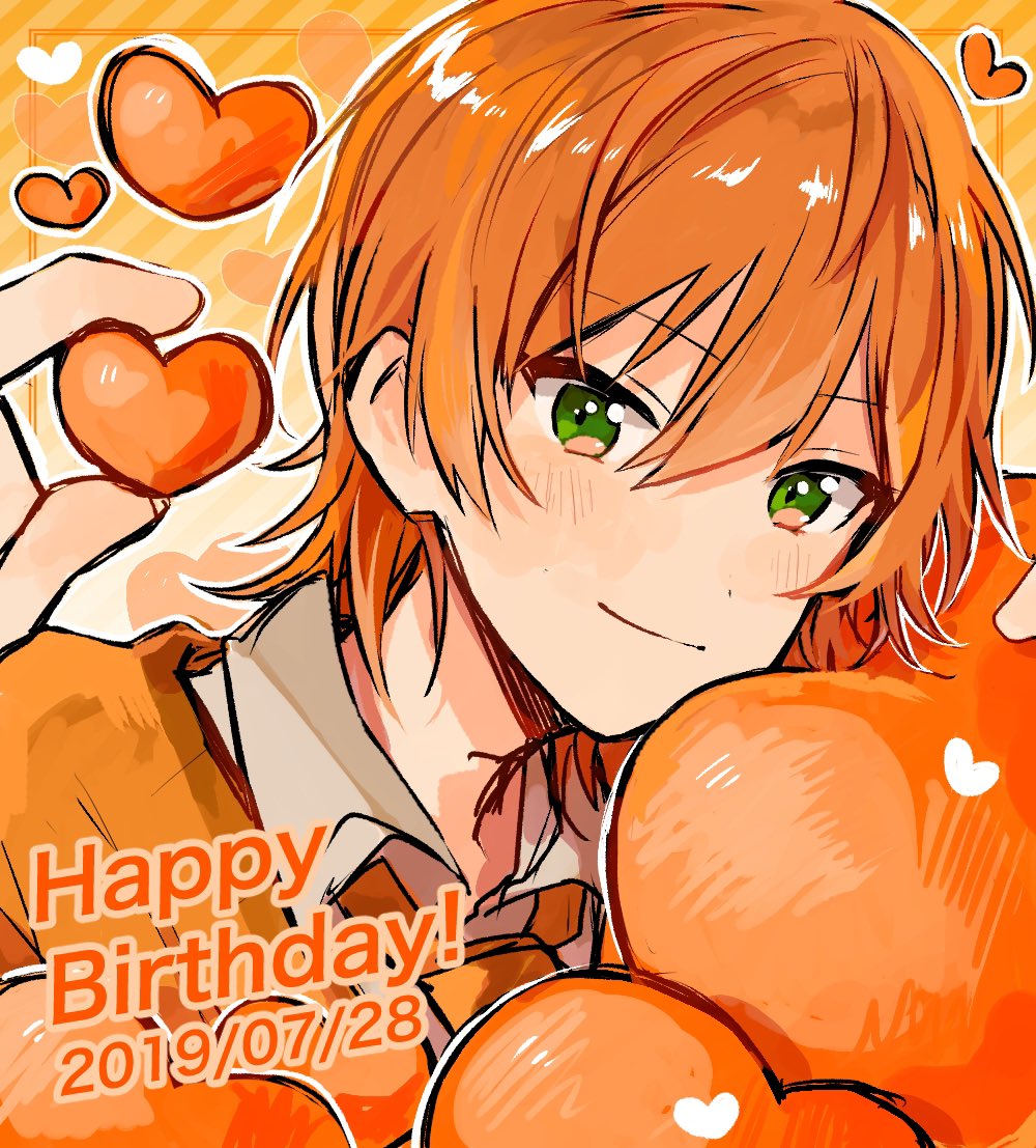 green eyes 1boy heart male focus orange hair solo smile  illustration images