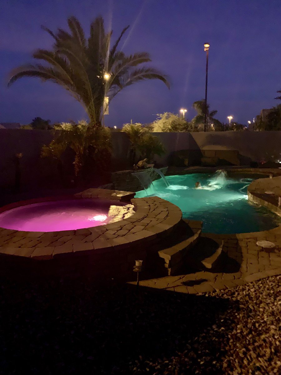 MarciHarlow1029's tweet photo. @buyerman120 - Pool is 90 degrees. Night swim with Ducky! Beautiful night here is Gilbert AZ! 🌵☀️🌵#vineyards #powerranch https://t.co/fgOD2OCmEz
