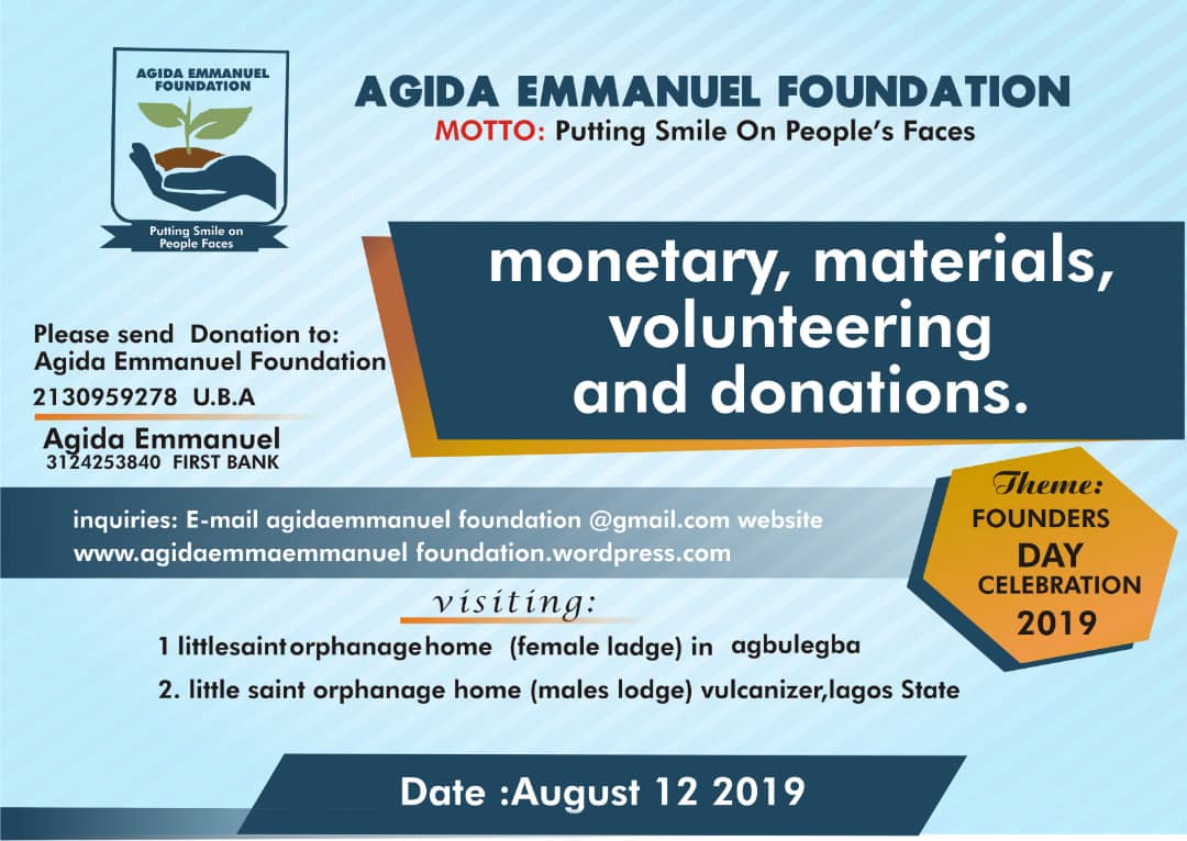 agidapemmanuel's tweet photo. Agida Emmanuel Foundation would be reaching out to two orphanage homes in other to commemorate the 2019 founders day celebration. https://t.co/O2yitA33gz