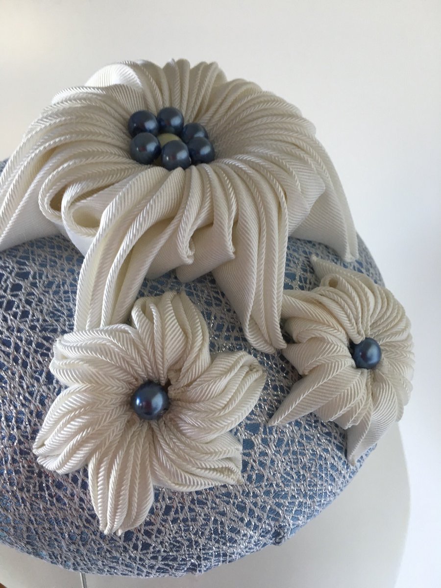 MHMillinery's tweet image. #CompetitionEntry - Interlaken - Made for the #Lincoln 
Competition. The beautiful silk is from @vannersmill and evokes frost and ice. This hat may be one I exhibit as part of the @sudburysilkfestival.

#millinerymaker #millinery  #sudbury #sudburysilk #shoplocal #handmadeinessex