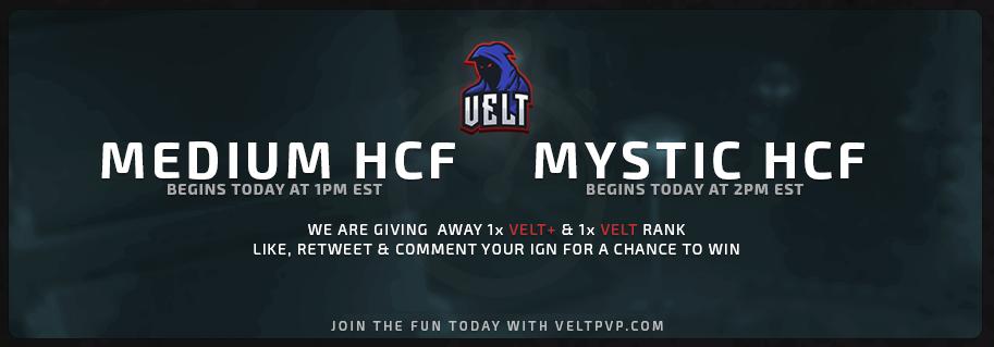 VeltPvP's tweet image. MediumHCF SOTW will be in 1 hour! 

MysticHCF will be releasing @ 2PM EST!

More information @ veltpvp.com/sotw

We're also giving away 2 ranks!

• 1x Velt+ Rank
• 1x Velt Rank

To enter simply ❤️, 🔄 and comment your IGN below!