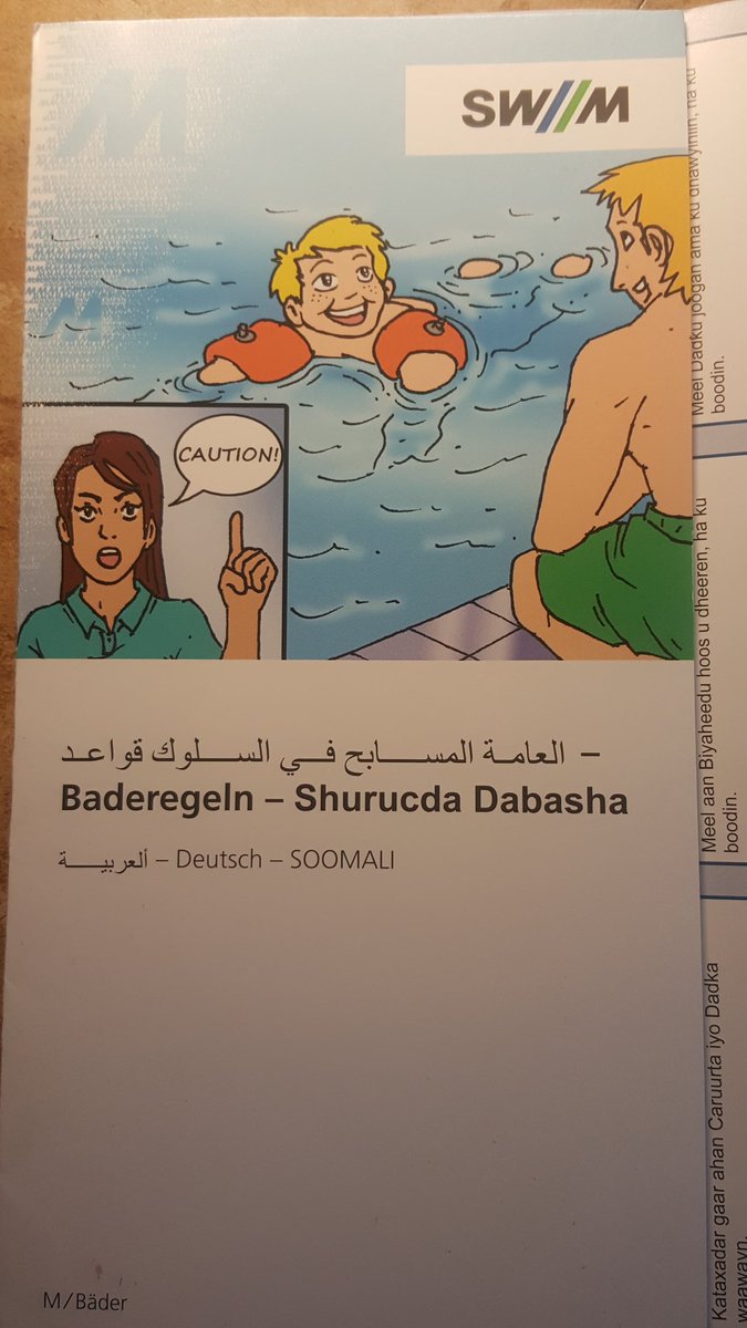 iseethings6's tweet photo. @RolandTichy In München gibt's doch auch schon Baderegel-Flyer auf Arabisch und Somali, die das "Miteinander der Kulturen" regeln sollen...von wegen #obenohne im Bad. #SWM_Muenchen #Muenchen https://t.co/pLRsslpRrR