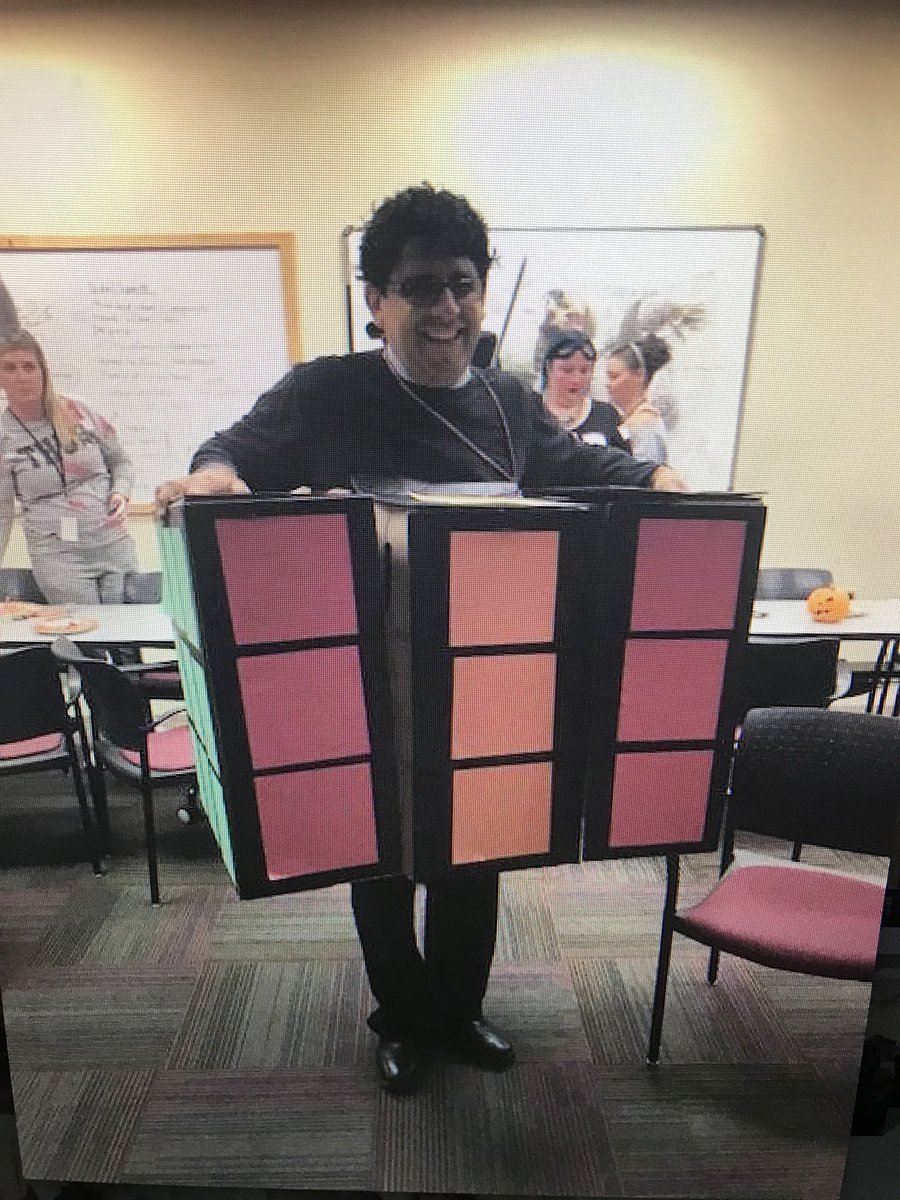 drkfinn's tweet photo. Remember the tweets from yesterday about @SmiloidsUMNFM loving Halloween? A graduate of our program texted me this picture of our pharmacist dressed as a Rubik’s cube! #AAFPNC https://t.co/CzJMeYN0l9