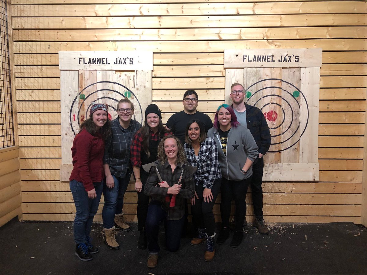 drkfinn's tweet photo. When residency gets tough, make sure you have a crew who knows how to blow off steam and get tougher right back at difficult medicine! Axe throwing with my faves @SmiloidsUMNFM #AAFPNC https://t.co/MVtEzOj940