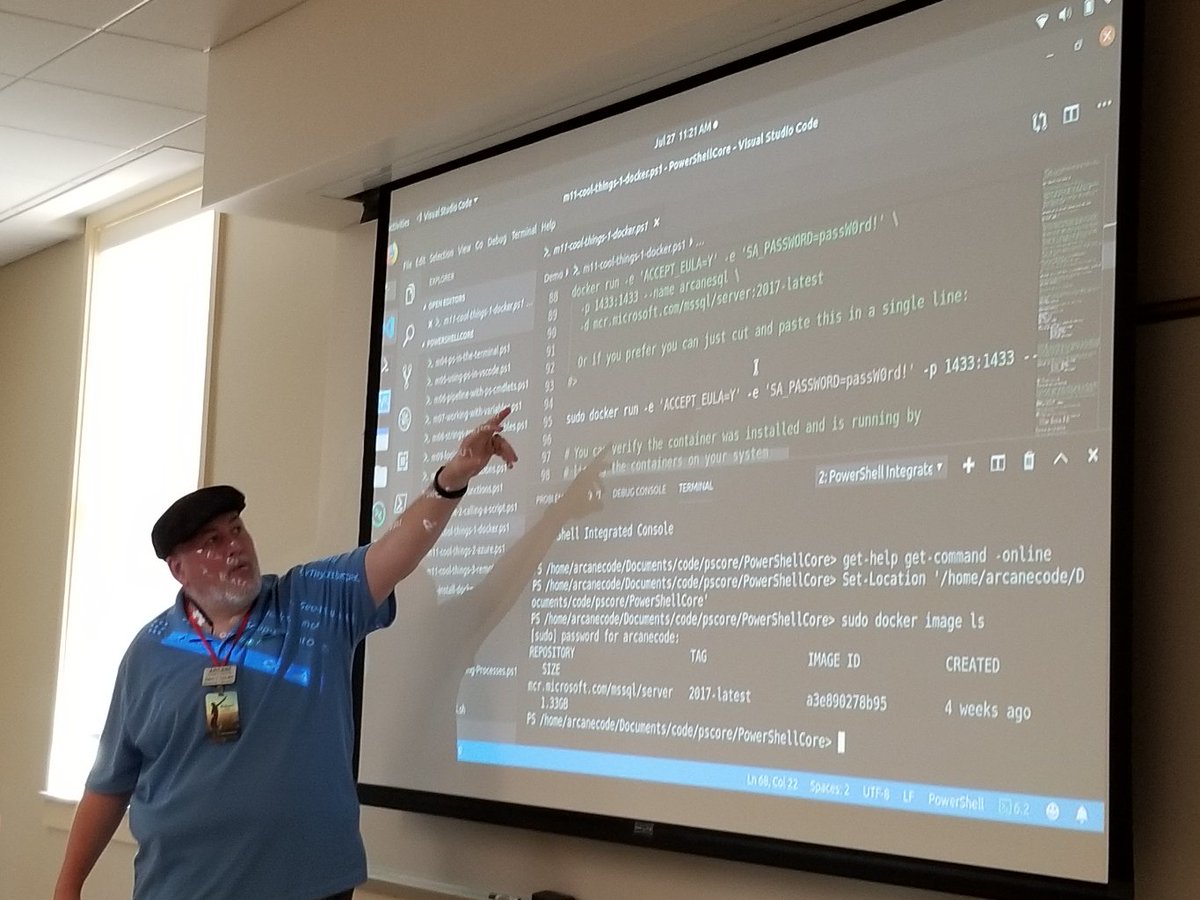mikefrobbins's tweet image. Learning about running #PowerShell Core on #Linux in @arcanecode's session at #sqlsatbham