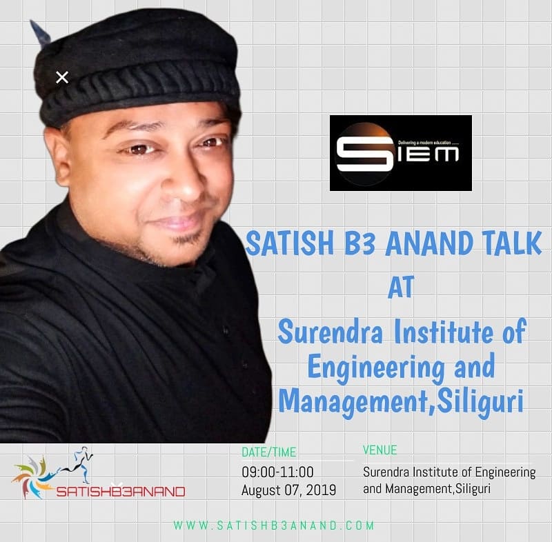 satishb3anand's tweet photo. The next Upcoming Talk @ Surendra Institute of Engineering & Management (SIEM) and Delhi Public School (DPS) Siliguri on August 07, 2019 #DeterminationOverCircumstances #MotivatinalSpeaking #Invitation #RESOURCEPERSON
#CIRCUMSTANCESGREWHIMUP #JAISUCCESS
#SATISHB3ANANDTALK https://t.co/qN3ShMDTXG
