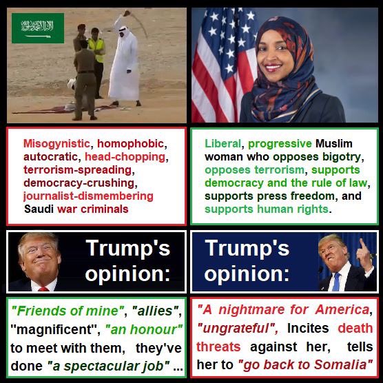 Adrienne_Wicca's tweet photo. Twitter blocked Another Angey Voice from their website for making this point. #aaa #anotherangryvoice

Donald Trump's sickening praise for the brutal Saudi war criminals is as disgusting as his abuse of Ilhan Omar.
#trump #bantrump #Censorship #Fascist #Fascism #SaudiArabia https://t.co/gmNCac2eYI