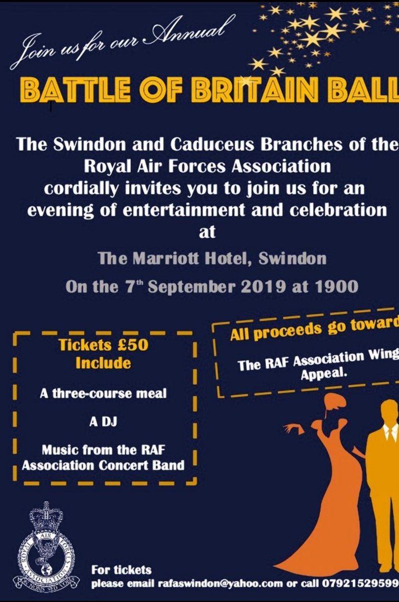 For one week only Battle of Britain ball tickets reduced to £45 each.
Great night in store for a great cause. @RAFA