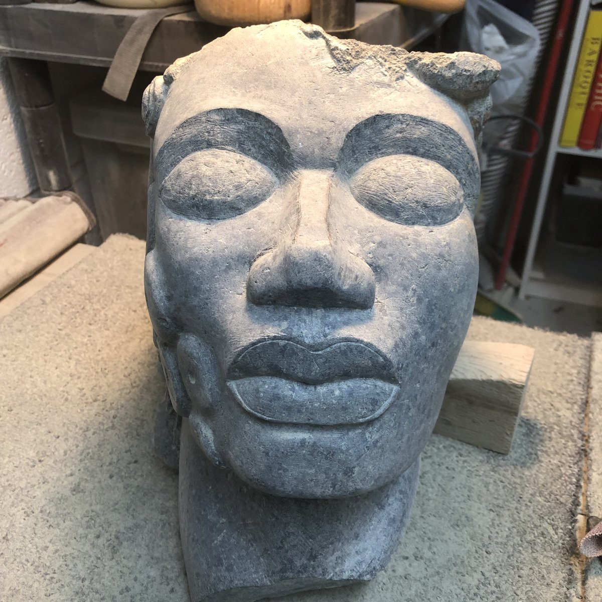 Still working on the Mami Wata head. Carving in Cornish soapstone.