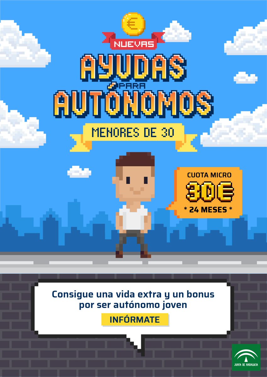 cadehuelva's tweet photo. Si tienes menos de 30 años y quieres ser #autónomo, te damos una vida extra y un bonus. Infórmate acerca de las nuevas ayudas para ##autónomos de @EmpleoJunta, y consigue una cuota súper reducida durante 2 años. #emprendimiento Más info aquí: https://t.co/coBBEoCHSK https://t.co/LYP8KNuv24