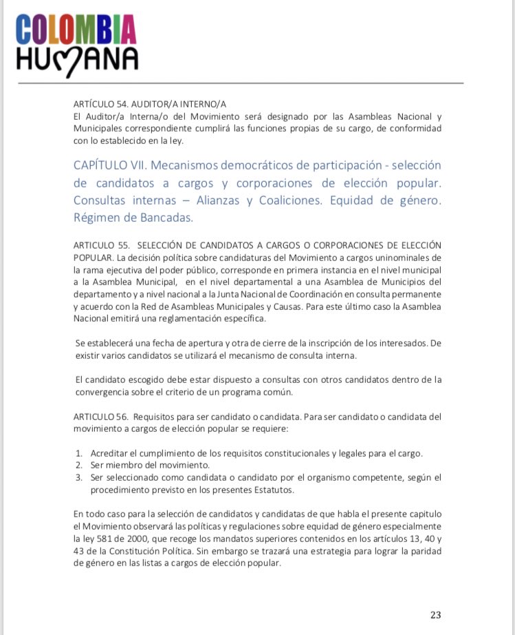 Bases_ColHumana's tweet photo. Estos son nuestros estatutos: estructura orgánica que nos rigen.
Para elección de candidat@s y alianzas, asamblea local es el órgano decisorio primordial del movimiento. 
1) Alianzas o coavales con otros movimientos: (Art. 57) Deberá ser elegido por asamblea territorial
(Hilo) https://t.co/4jO7hhZnH0