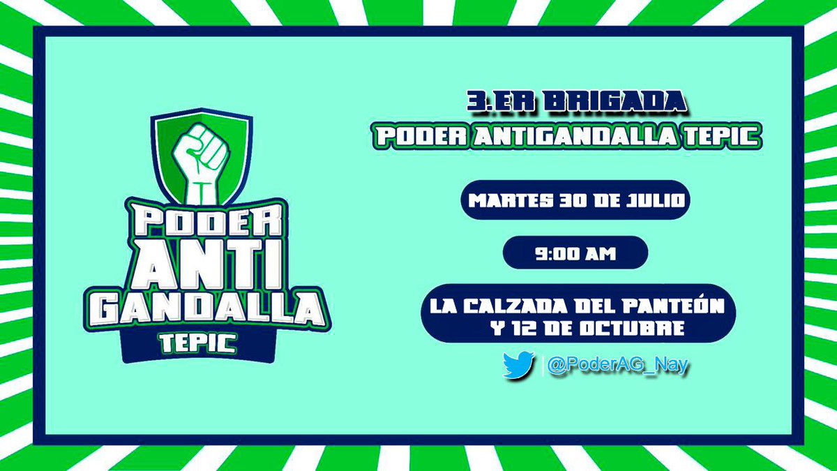 PoderAG_Nay's tweet image. Se nos viene la #TerceraBrigada de @PoderAG_Nay.
🗓 Martes 30 de Julio
🕘 9:00 am
📍 Calzada del Panteón y 12 de Octubre en Tepic, Nayarit.