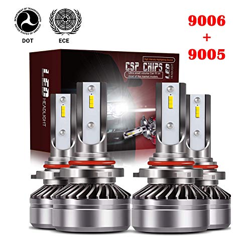 TURBOSII Extremely Bright 9005//HB3 High Beam 9006//HB4 Low Beam Led Headlight bulbs Conversion Kits,DOT Approved D6 Series CSP Chips,12000LM 6000K Cool White 4Pack,2 sets,Silver