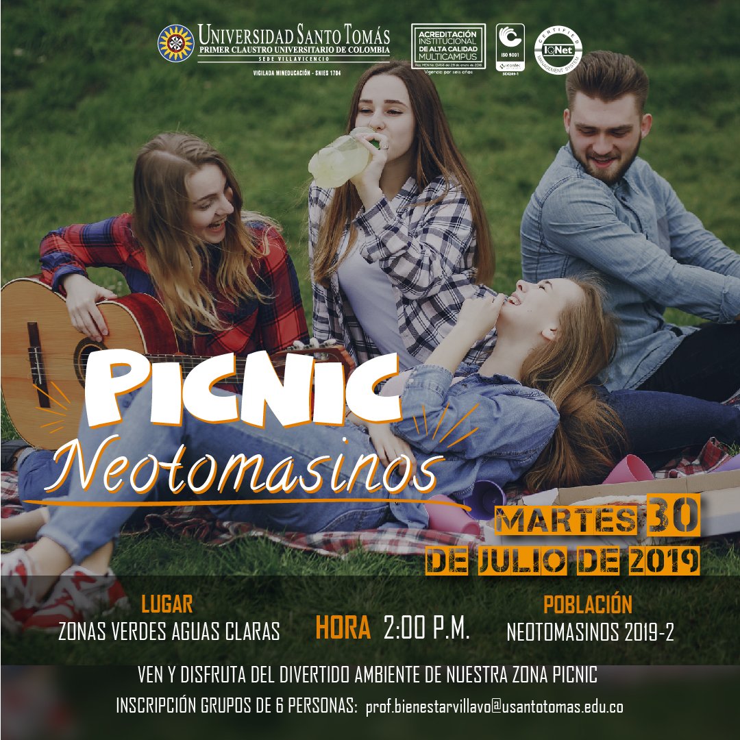 SantotoVillavo's tweet photo. No faltes a este picnic, para que disfrutes con tus nuevos compañeros de universidad de las instalaciones de la Santoto.
#SoyTomasino #NeoTomasinos https://t.co/fxR2zHhayn