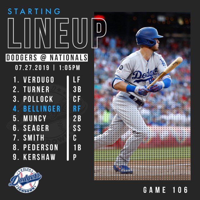 DodgersTailgate's tweet photo. Here is today's starting lineup for your @Dodgers! #ITFDB #Game106 #LetsGoDodgers #LABleedsBlue https://t.co/e0bx1RKjh9