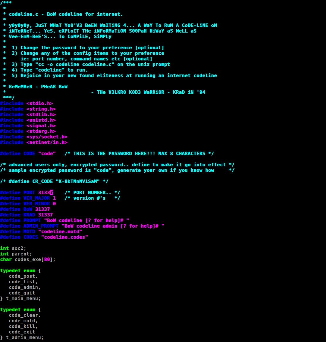 CodelineDC's tweet image. The original BoW codeline.c from 1994 ...
