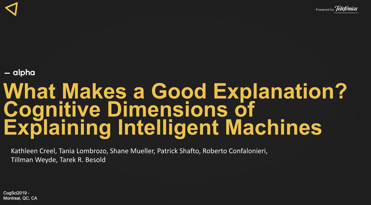 @TarekBesold@mstdn.social (@jeublanc) on Twitter photo #XAI symposium at #CogSci2019. Speakers: <a href="/KathleenACreel/">Kathleen Creel</a>, <a href="/TaniaLombrozo/">Tania Lombrozo</a>, <a href="/patrickshafto/">Patrick Shafto</a>, Shane Mueller, and <a href="/TeamAtAlpha/">Alpha</a>'s <a href="/rconfalonieri/">Roberto Confalonieri</a>. #XAI symposium at #CogSci2019. Speakers: <a href="/KathleenACreel/">Kathleen Creel</a>, <a href="/TaniaLombrozo/">Tania Lombrozo</a>, <a href="/patrickshafto/">Patrick Shafto</a>, Shane Mueller, and <a href="/TeamAtAlpha/">Alpha</a>'s <a href="/rconfalonieri/">Roberto Confalonieri</a>.