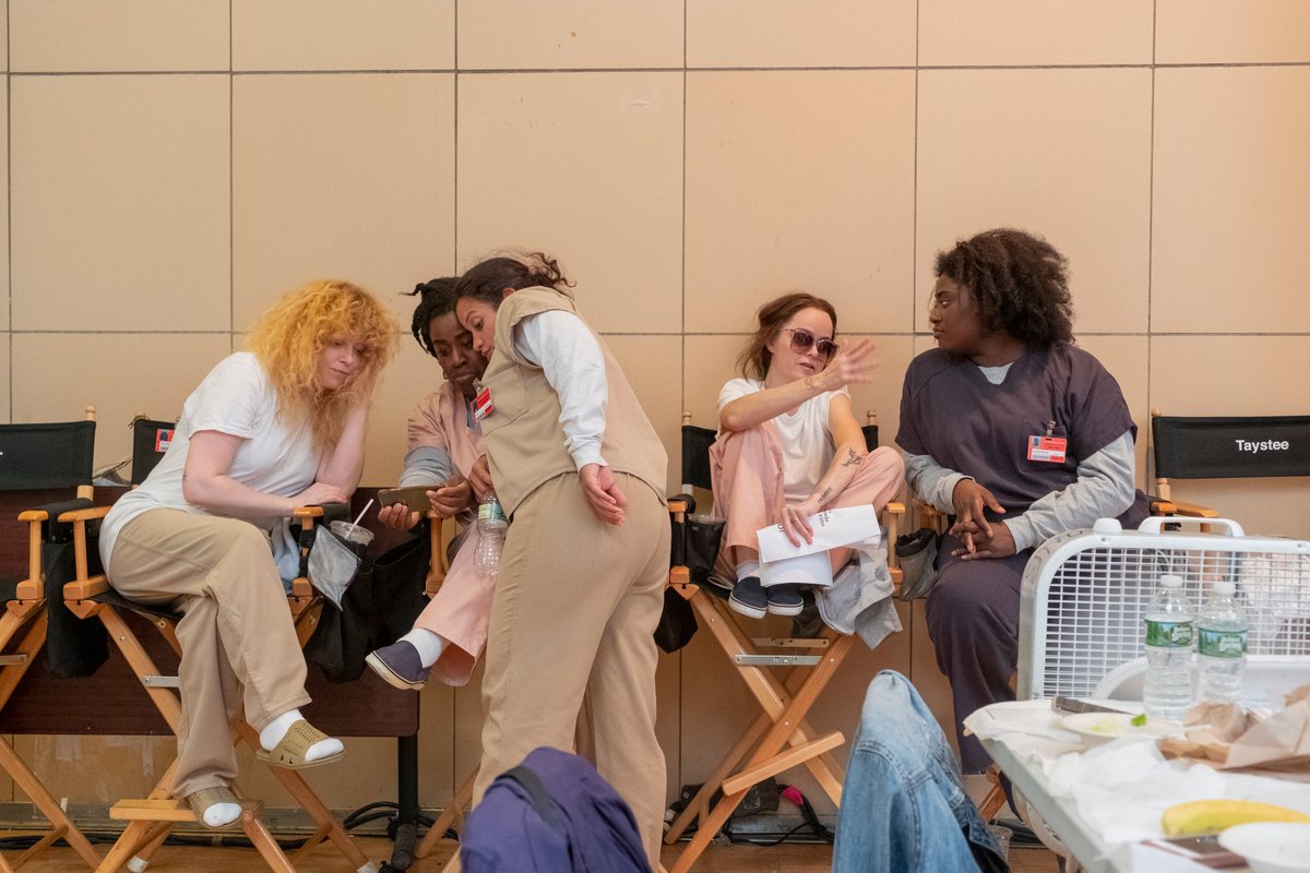 OITNB's tweet image. Happy Season 7 Weekend! Here's a behind the scenes look at filming the final episodes. #OrangeForever