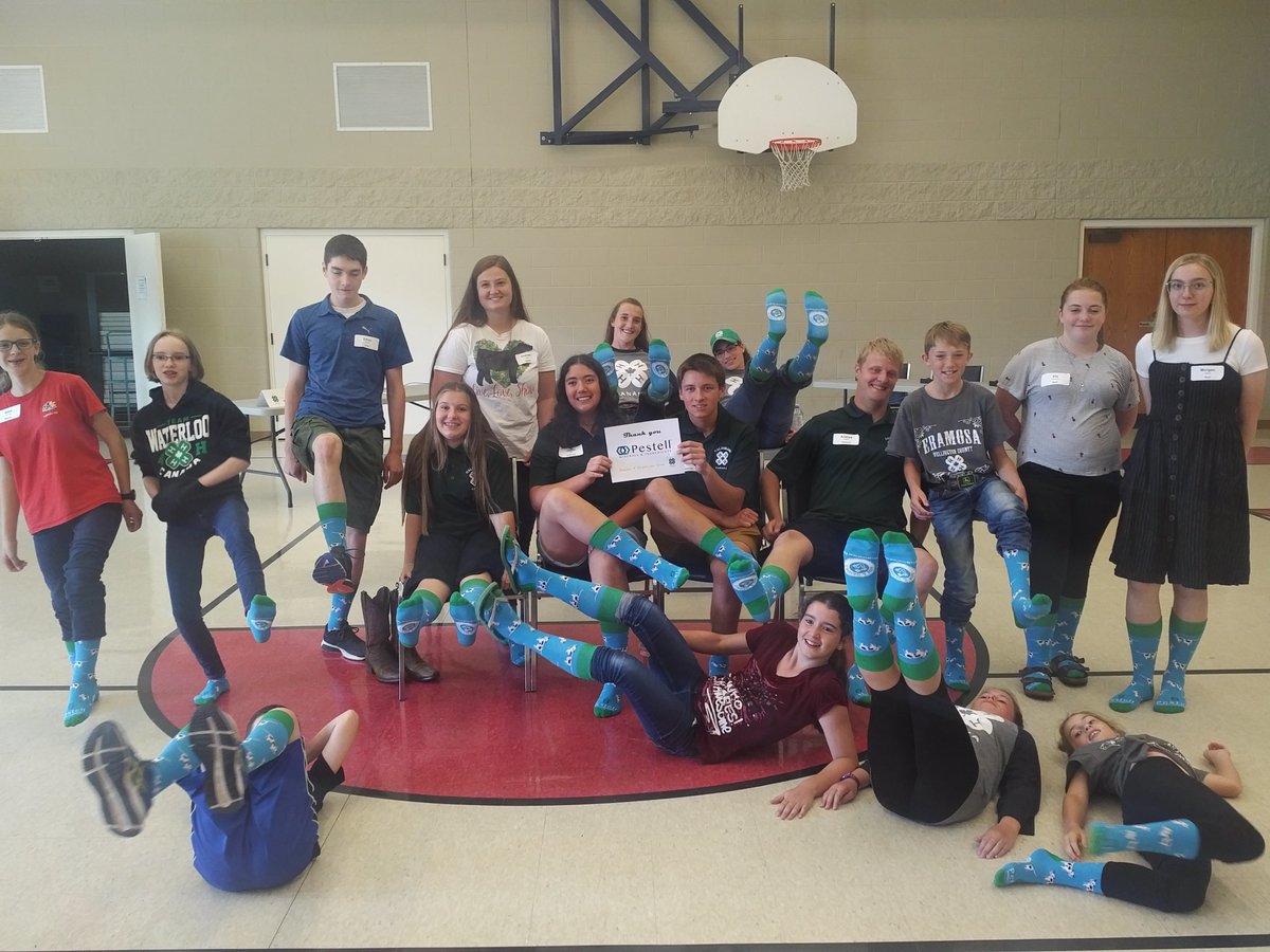 Waterloo4H's tweet photo. Congratulations to Team Haldimand, the @4Region4 Go for the Gold Champions! Thank you to @PestellMinerals for the awesome socks... they're a total hit! #4His4me @4HOntario https://t.co/YOji1FDl9f