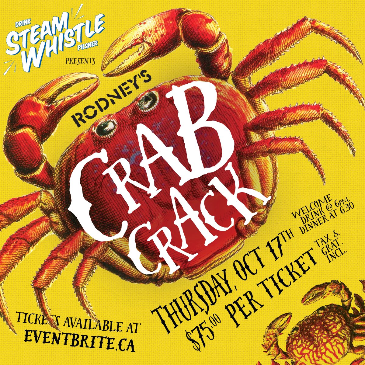 RodneysCalgary's tweet image. Join us on October 17th at 6pm for a “Crab Crackin” good time, featuring @steamwhistlebrewing and @fiascogelato Tickets available here bit.ly/CrabCrack2019