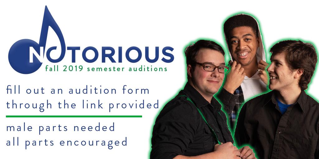 notorious_MU's tweet photo. WE'RE BACK! With the fall semester quickly approaching, we're looking to add to our a cappella family, which is why we're hosting auditions on Wednesday, September 4th starting at 7:00 PM! 😁🎤

If you'd like to audition, use the link below!👇✨

👉 https://t.co/ZdSGMzXtml 👈 https://t.co/9Se3na9n8M