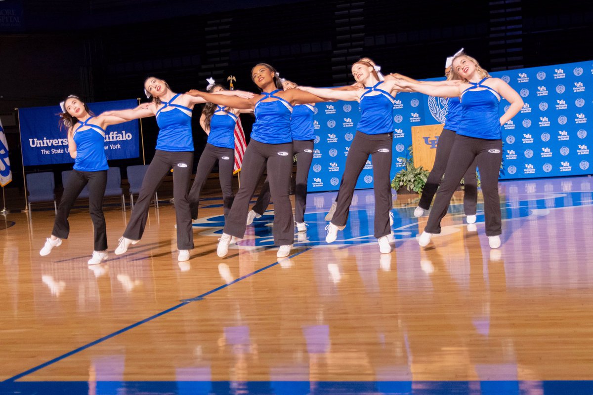 UBKickline's tweet photo. Happy Saturday &amp; happy #NationalDanceDay! Love doing what we do &amp; the team we do it with! #HornsUp 💙🤘 https://t.co/NrCHShgDDQ