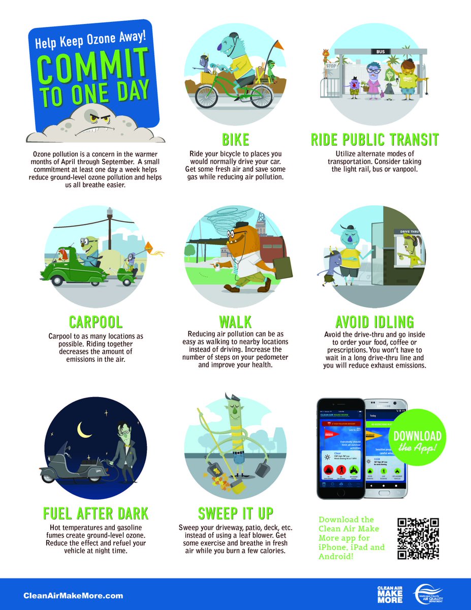 MaricopaAir's tweet photo. Help #CareForOurAir and #HelpKeepOzoneAway by committing yourself to one small change a week! #CommitToOneDay ! 🚉🚎🚲👊☁️ https://t.co/gyaDztVLPm