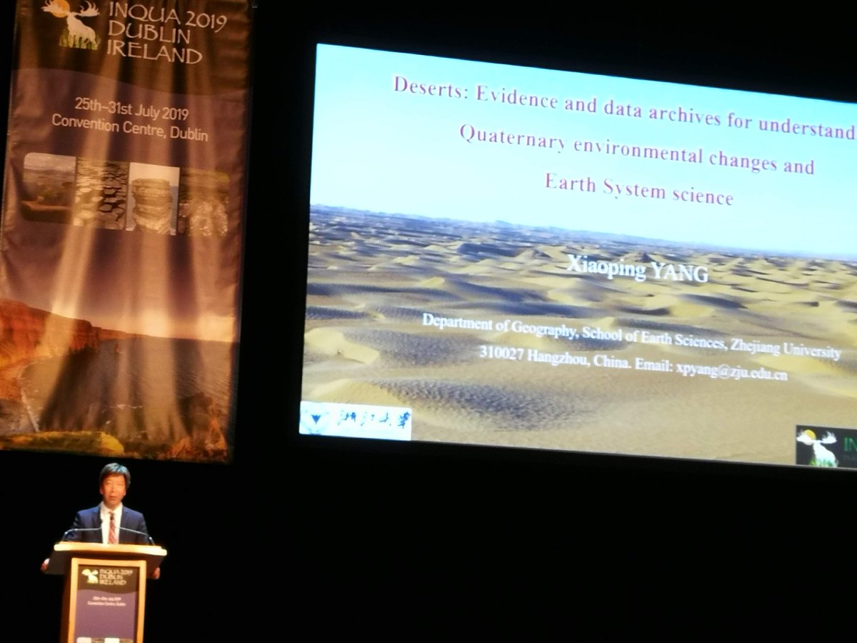 MOConnell07's tweet photo. Day 3 @INQUADUB19 most New research from all continents. Fine #keynote lecture by Prof Yang Xiaoping on deserts of world focus on China Nice that Humboldt founder #biogeographer remembered in lecture on this his 250 birthday @Quaternary_Irl @AvHStiftung https://t.co/PKT7V9viAa