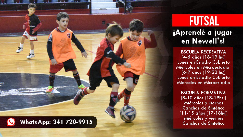 FutsalNewells's tweet photo. 🔴⚫ ¡#Newells te está esperando!
Nuevos cupos para nuestra #EscuelaDeFutsal en el club. Vení, aprendé y divertite.
📲 WhatsApp: 3417209915 https://t.co/zH442mAMTa