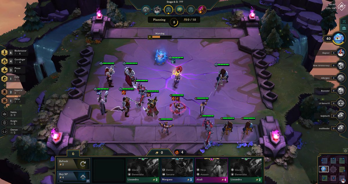 Mortdog's tweet photo. My favorite comp recently...a lot of people passing on Spatula items for some reason. I never did get more than 1 Tristana, but MF can work. Also dragon gave me a 2nd RFC so yay :)

Seems like Draven is making a comeback in a Demon meta... https://t.co/eLVicQTh9x
