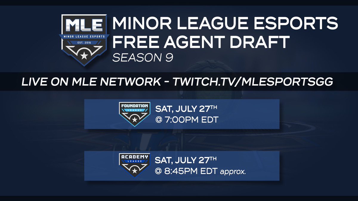 MLEsportsGG's tweet photo. Our #FoundationLeague & #AcademyLeague Free Agents will soon find out their fate! Join us from 7pm ET for the Season 9 Draft!
📺 https://t.co/yZRi67JlMU
#MLE #MLES9Draft #RocketLeague https://t.co/kyNJiLwRSa