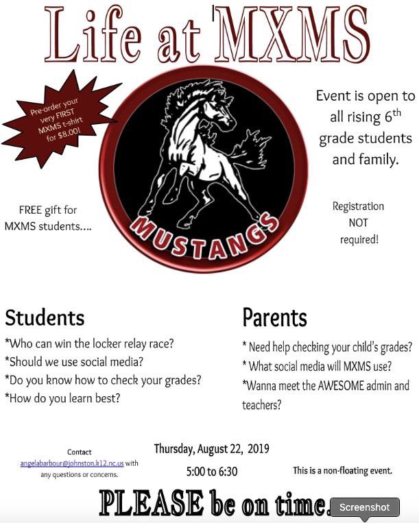 BarbourAvid's tweet image. Ok &quot;Almost&quot; Mustangs!!! Are you ready to be Mustang Proud and Mustang Strong?!?  #mxmsmustangs #transitionprogram #welcome #proudmustang #sixthgradeisthebest   Feel free to contact angelabarbour@johnston.k12.nc.us  Please share.   @MXMSmustangs