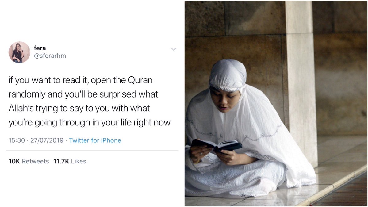 AWATNINews's tweet photo. #AWATNINews [NUR ISLAM] ‘Kalau mahu baca, bukalah mukasurat Quran secara rambang dan kamu akan terkejut apa yang Tuhan cuba katakan kepada mu dengan apa yang kamu sedang alami sekarang’ Laman kitab suci jadi pembayang dari Ilahi, ciapan wanita ini dapat 10K tanda setuju netizen. https://t.co/yHW1DMWj9Q