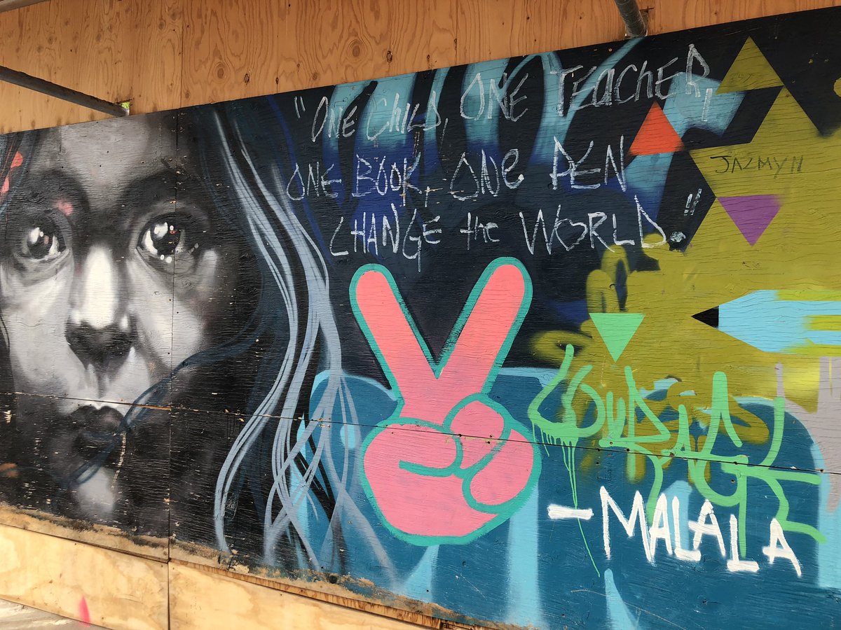 imandylam's tweet photo. “One child, one teacher, one book, one pen. change the world” - Malala. The mural behind the @D2L booth! #howfitting #KitchenerEvents #D2LSummer https://t.co/rMsORwWobk