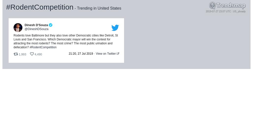 TrendsmapUSA's tweet photo. #rodentcompetition is now trending in United States
https://t.co/QSWhmAsxkZ https://t.co/uymkYqD7U6