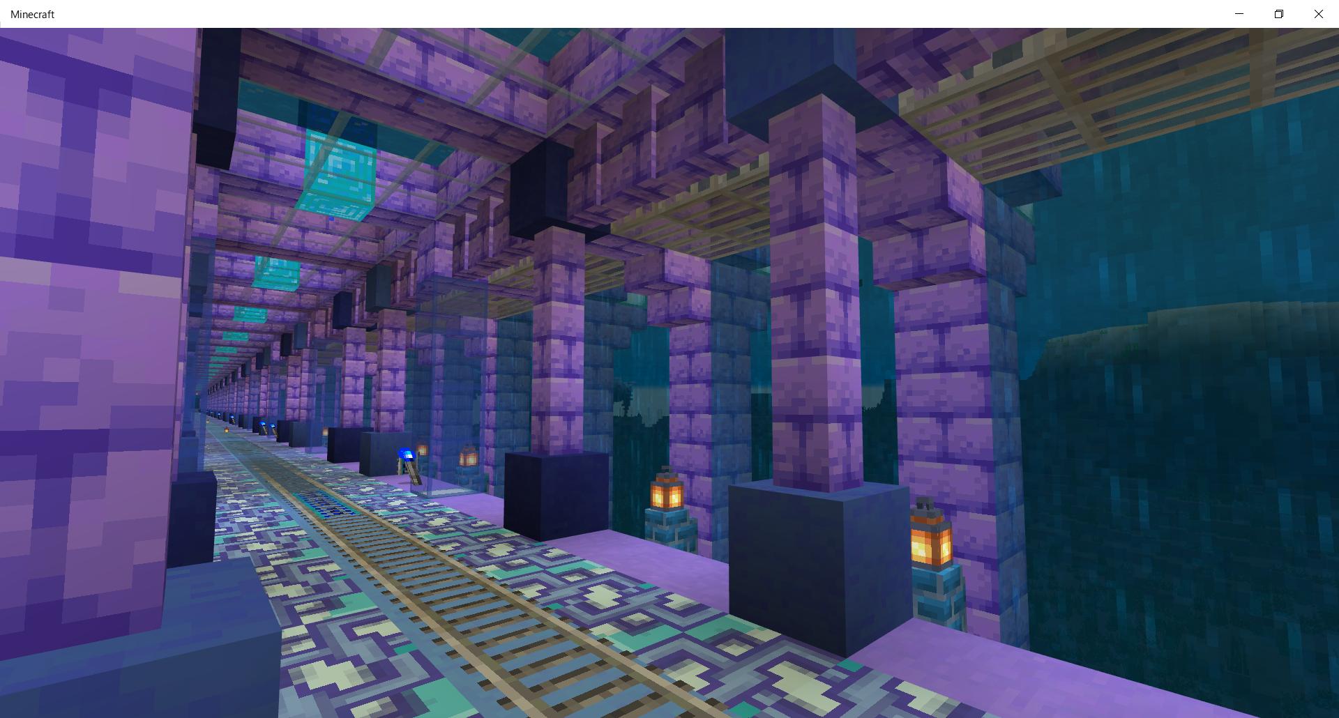 みあ マイクラ 自作テクスチャ建築 海底トンネルだよー 大好きな水色と紫にしてみたよー 上はガラスで横は海です どうかしら マイクラ Minecraft 自作テクスチャ Miatex T Co Hgjfkg3vau Twitter