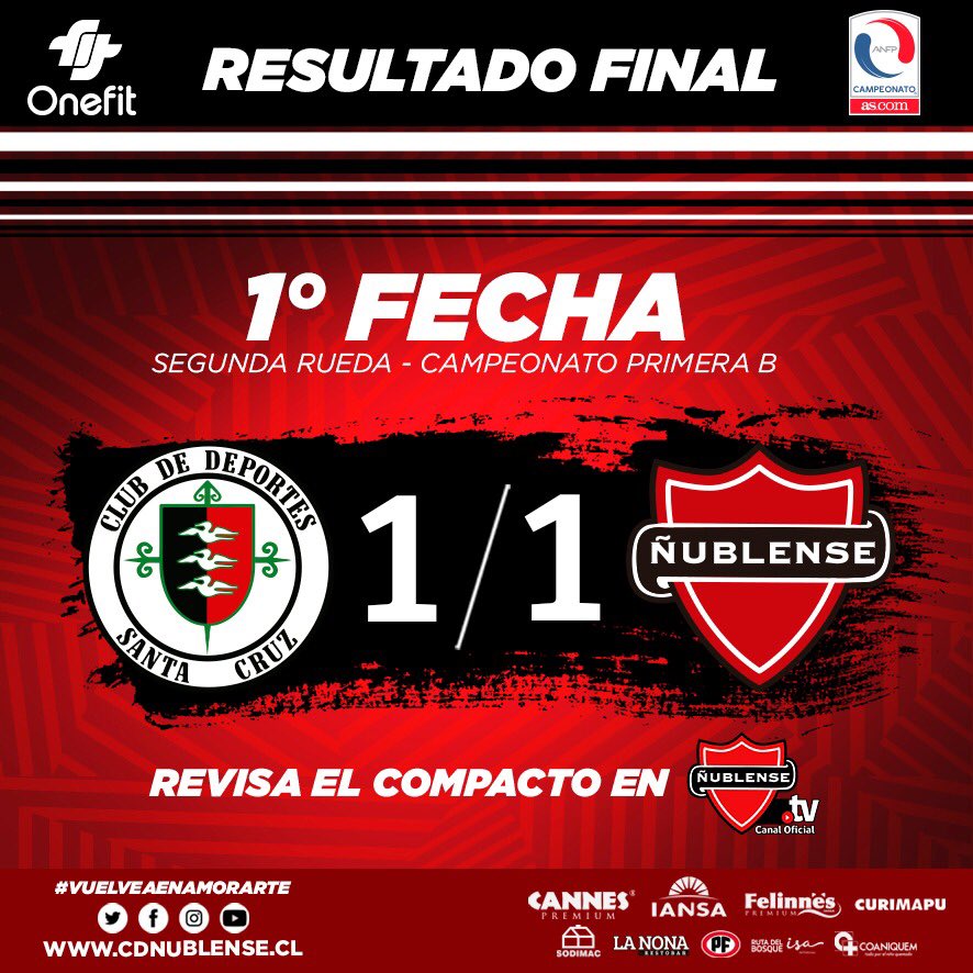 nublenseSADP's tweet image. RESULTADO FINAL 

Se reparten puntos Ñublense y Santa Cruz, en la primera fecha del campeonato de Primera B as.com