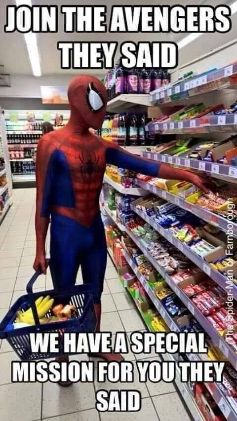 MorissaSchwartz's tweet photo. Poor Spidey! Keep paying your dues Parker, you'll be a full #Avenger someday
#spiderman #rookieproblems https://t.co/OuqJpjYkSd
