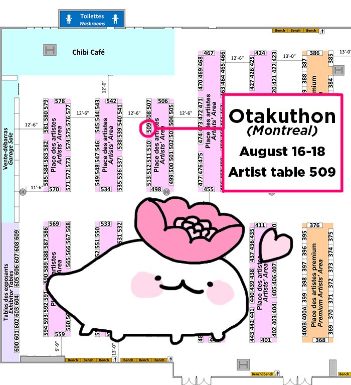 Otakuthon table number is out! I'll be at regular artist table 509! 
Will put up a catalogue in a few days. 