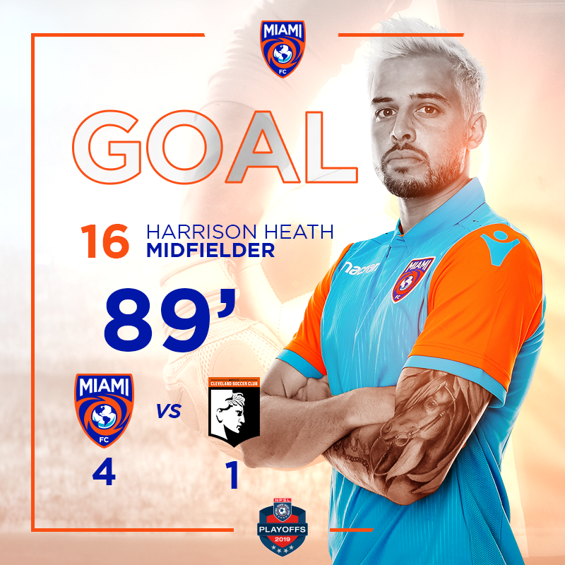 TheMiamiFC's tweet photo. 89’ – GOAL!!! Heath gets the ball at the near post and unleashes a viscous shot that finds the back of the net!!! #VamosMiami #DefendTheCups #MIAxCLE 4-1 https://t.co/KhQjw7oGNM
