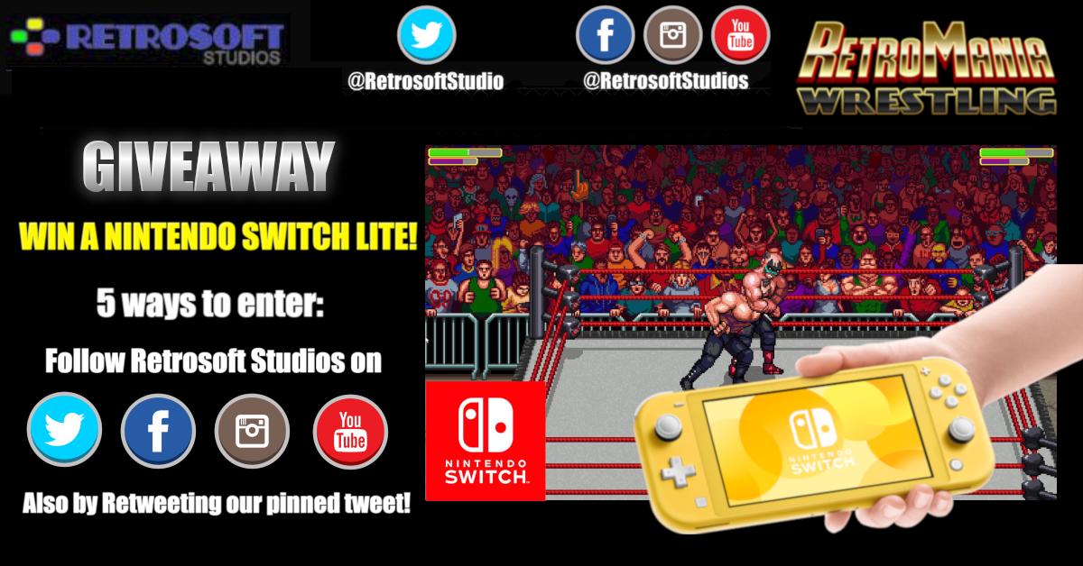RetroMania Wrestling is coming to the #NintendoSwitch! To celebrate this, we're giving away a Nintendo Switch Lite. 👀 5 ways to enter... ▪️ Retweet this ▪️ Follow us on social media! (And while you're at it, go like and subscribe to @ShawnLong85 on YouTube 👊)