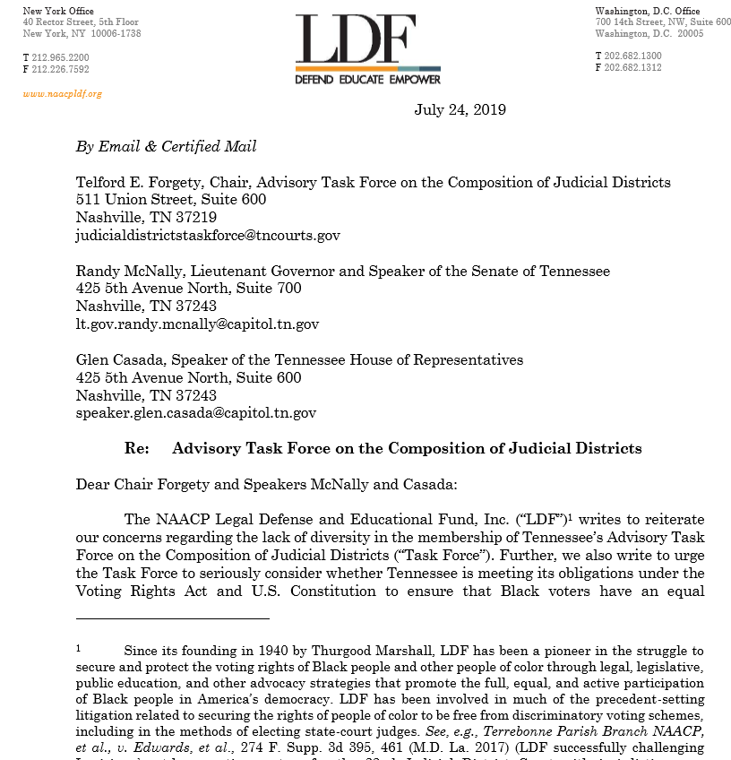 SekouFranklin's tweet photo. 2. Pay attention to this issue if concerned about money bail, asset forfeiture, hyperincarceration, drug task force, etc. Thanks to Leah Aden of the @NAACP_LDF for evaluating TN's Judicial Districts &amp; sending two letters to the Task Force.  This is a partial read of the letter. https://t.co/8hM0Slwg5R