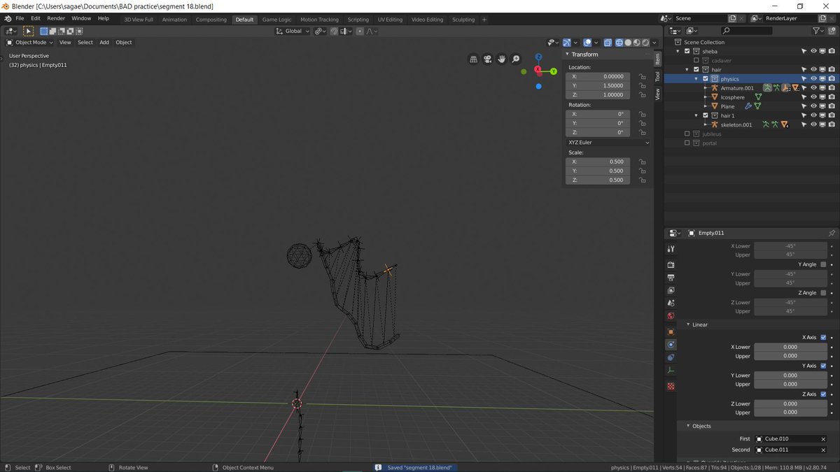 Bayonetta_Apple's tweet photo. teaching myself another method of doing physics for some hair in the next segment. really confusin rn but it started like that for the other method i've been using so eh lol im sure i'll speed up soon https://t.co/KgyFKLpth9