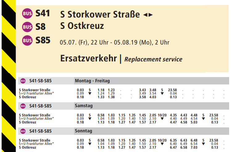 SBahnBerlin's tweet photo. #S41 #S42 #S8 #S85: Weiterhin bitte bis 05.08. Bauarbeiten zwischen #Ostkreuz <> #Frankfurter_Allee beachten, kein Zugverkehr. Ersatzverkehr mit Bussen besteht zwischen Ostkreuz <> Frankfurter Allee <> #Storkower Straße. Info: https://t.co/RUZPNcAxSJ https://t.co/X4eWES1c2L