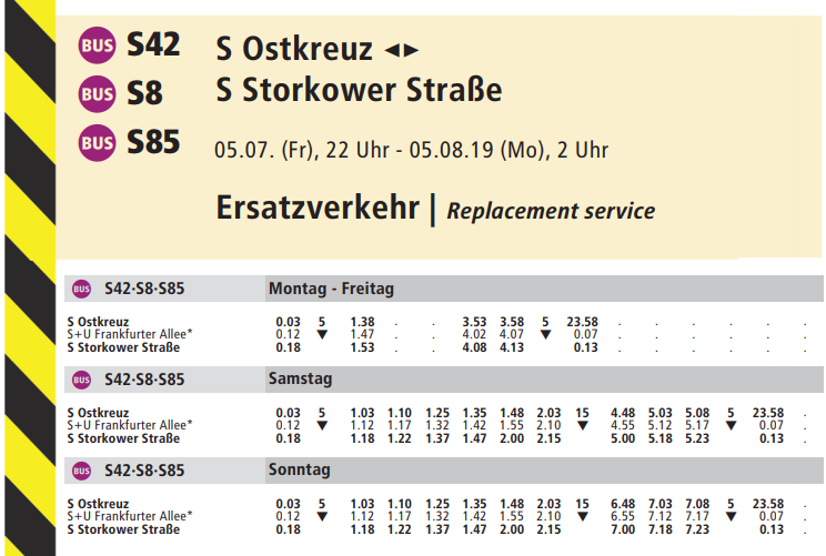 SBahnBerlin's tweet photo. #S41 #S42 #S8 #S85: Weiterhin bitte bis 05.08. Bauarbeiten zwischen #Ostkreuz <> #Frankfurter_Allee beachten, kein Zugverkehr. Ersatzverkehr mit Bussen besteht zwischen Ostkreuz <> Frankfurter Allee <> #Storkower Straße. Info: https://t.co/RUZPNcAxSJ https://t.co/X4eWES1c2L