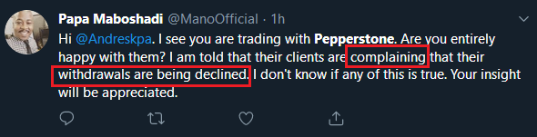 wrong_situation's tweet image. #Pepperstone clients #complaining about their #withdrawals being #declined!

$xauusd $gbpusd $eurusd $audusd $usdjpy $usdchf $usdcad $nzdusd $xaueur $xagusd $cadchf $usdthb $usdsgd $usdmxn $gbpcad $cadjpy #trade #asset #btc #metals #whatsapp #myfxbook #withdraw #mining #iron #ore