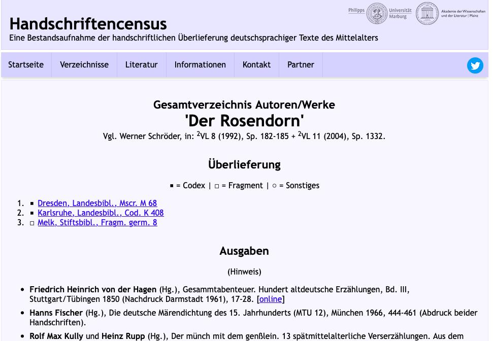 HLaehnemann's tweet photo. @hrcastor @emmacayley Congratulations, @HSCensus on getting the wide media attention with the #vündelîn! full discussion of the text by Nathanael Busch to come in the next number of the #ZfdA https://t.co/iVANzQe6zv https://t.co/UPFQtRdlMY